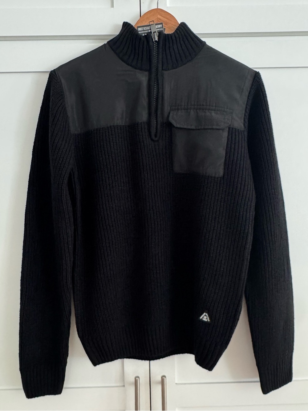 American Stitch Men’s Black Ribbed Half-Zip Sweater with Chest Flap Pocket